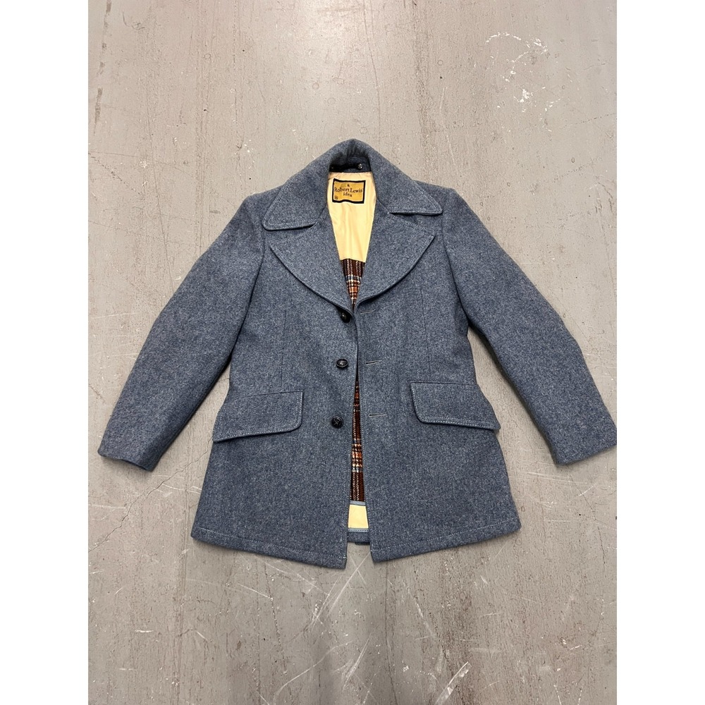 A Robert‎ Lewis Idea Coat Mens 38 Heather Blue Lined Button Front Dark Academia